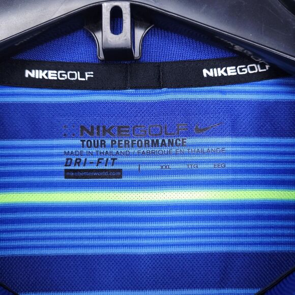Nike Polo Shirt Mens XXL Striped Blue, Green Tour Performance Dri Fit Golf - Picture 9 of 11